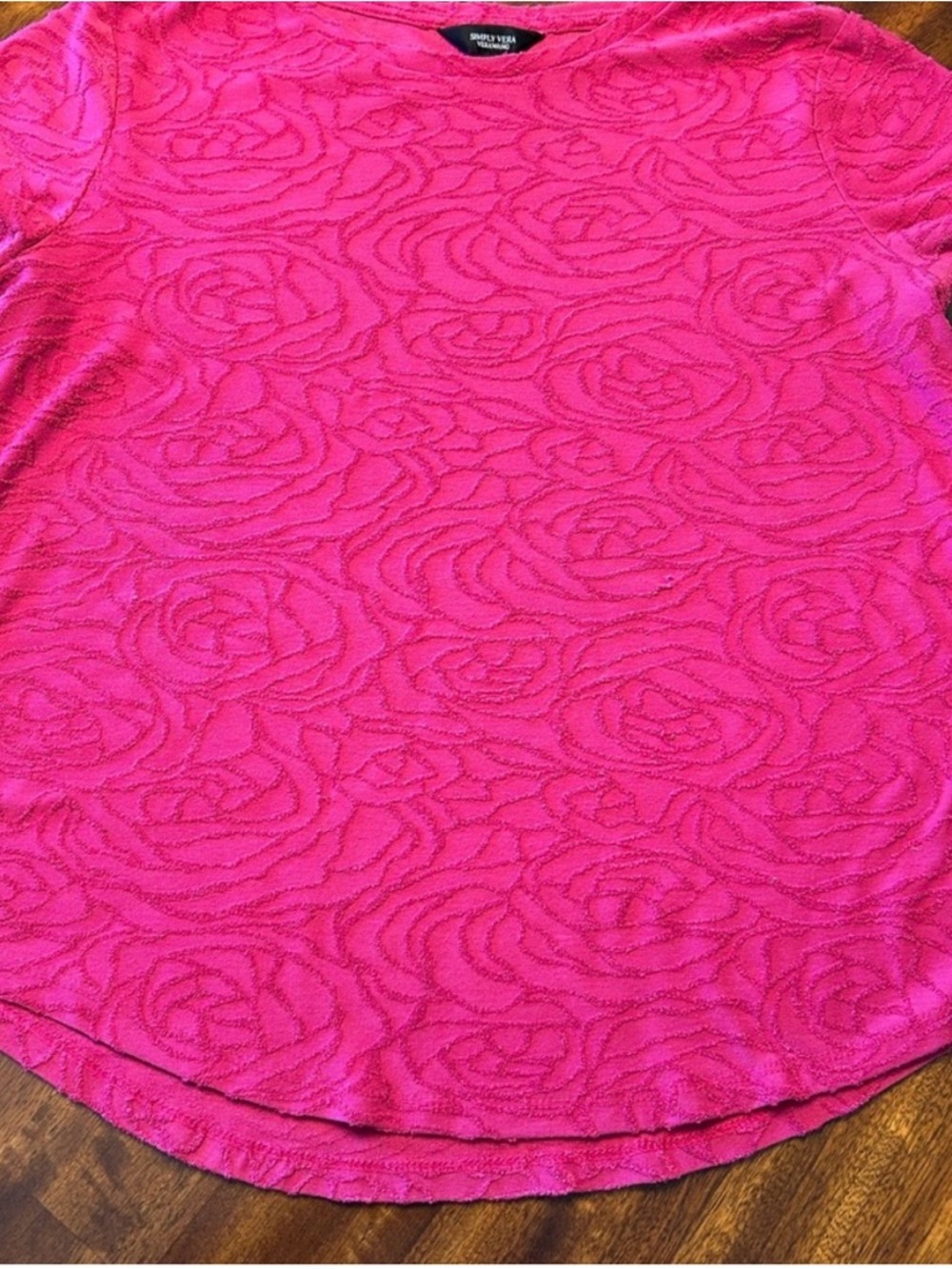Vera Wang Hot Pink Textured Rose Jacquard Top